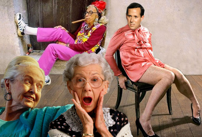 Santorum says it's not his job to correct old ladies crazy ideas.