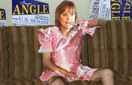 Sharron Angle enjoys a manly cigar while busting Harry Reid's balls.