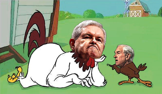 Ron Paul blasted Newt Gingrich for being a chicken hawk.
